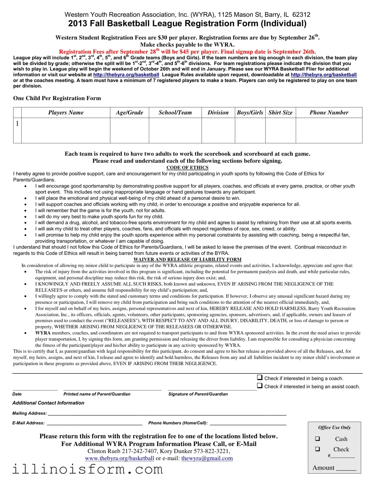 Fill a Valid Barry Illinois Basketball League Template