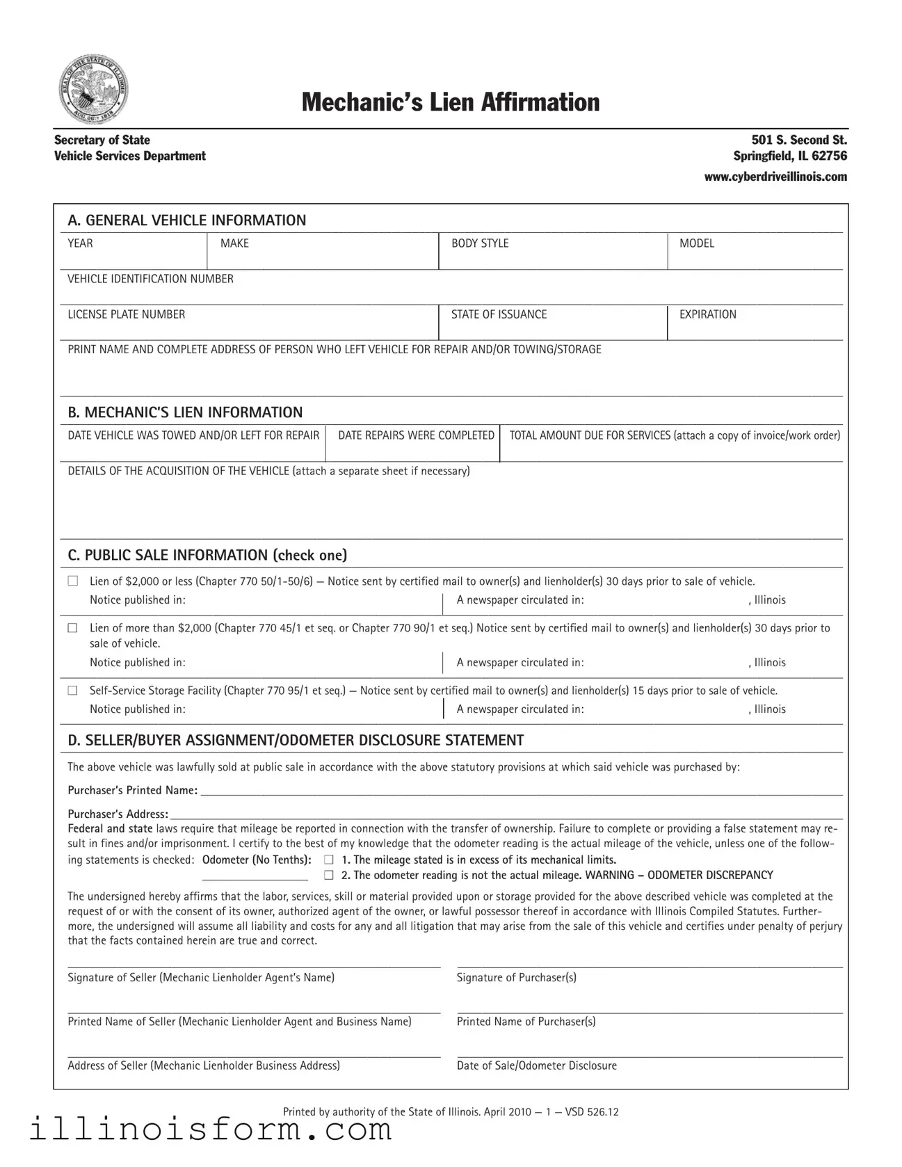 Fill a Valid Cyberdrive Illinois Mechanics Lien Template