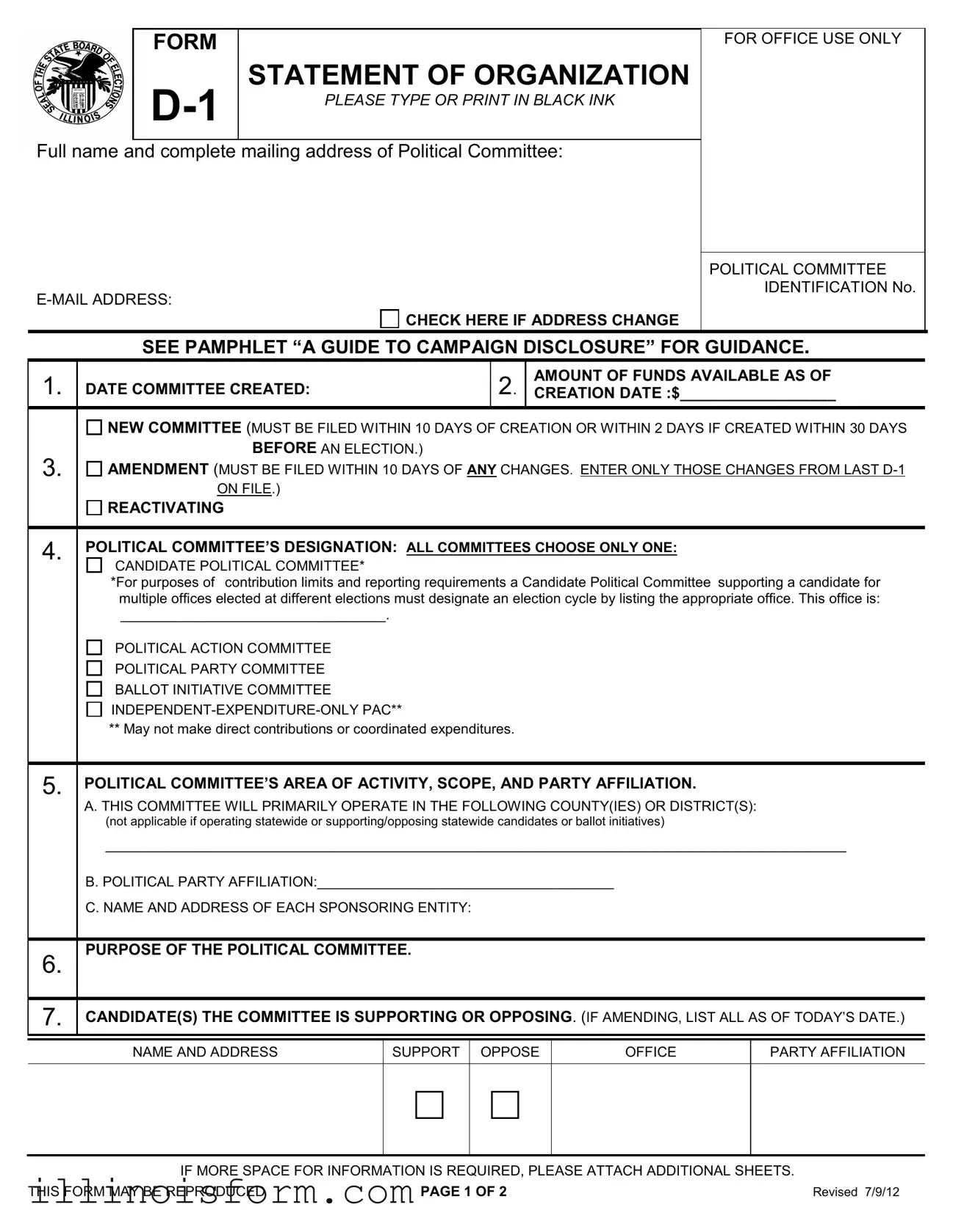 Fill a Valid D 1 Statement Organization Illinois Template