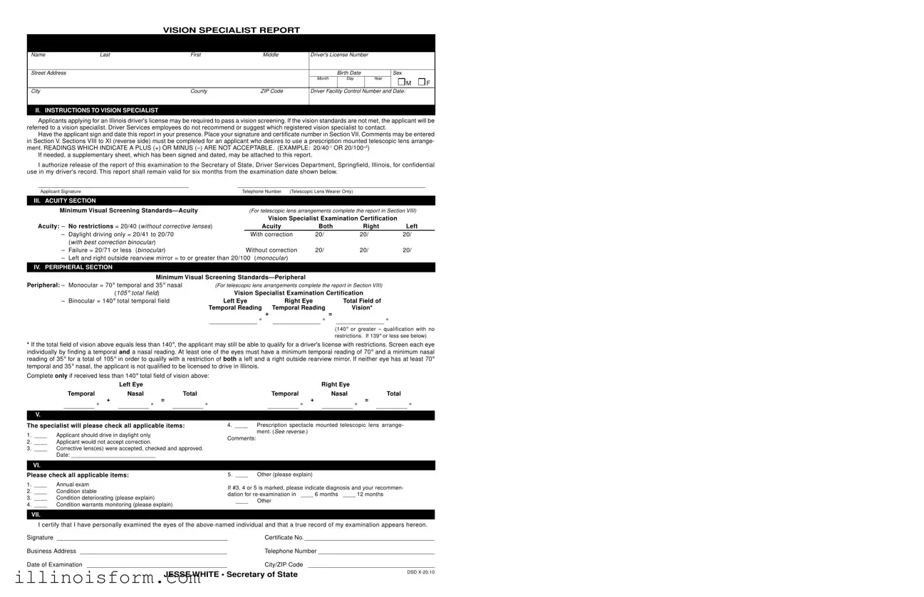 Fill a Valid Dmv Vision Test Illinois Template