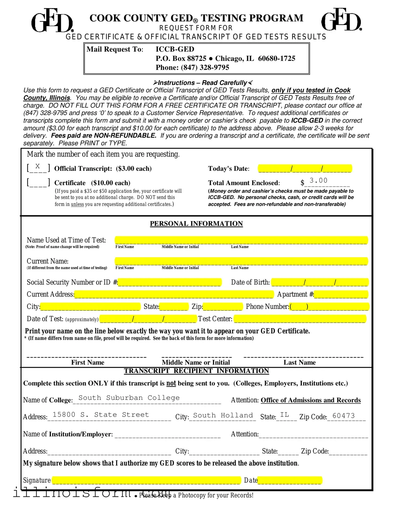 Fill a Valid Ged Illinois Template
