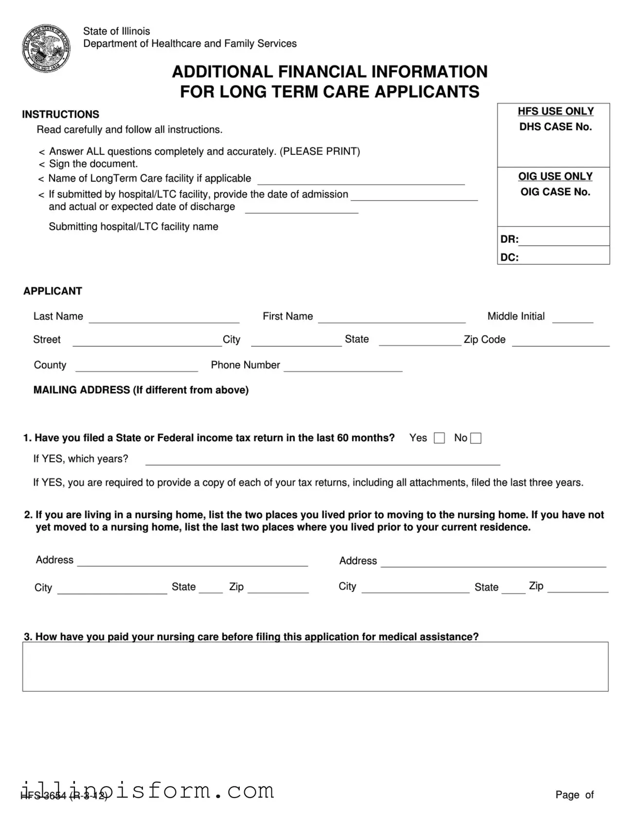 Fill a Valid Hfs 3654 Illinois Template