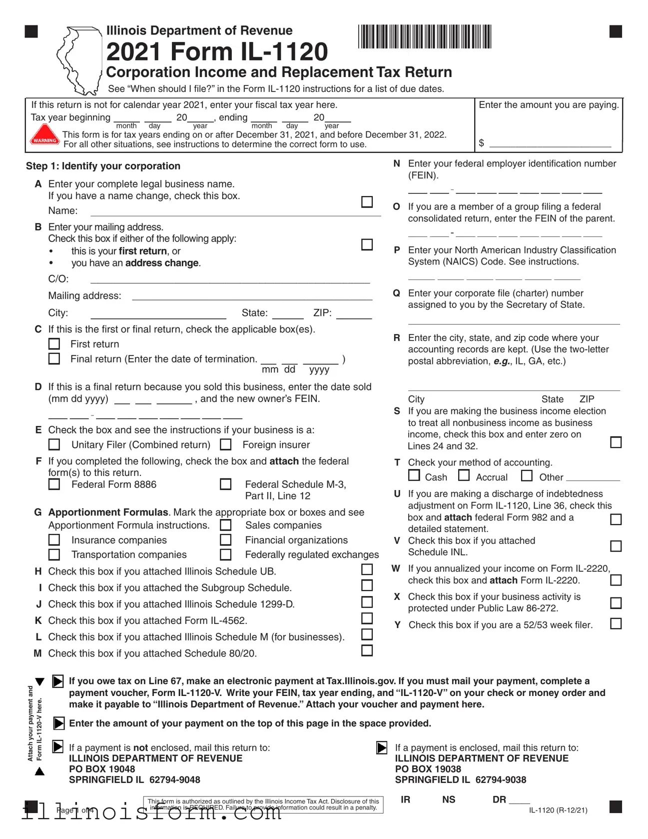 Fill a Valid Illinois 1120 Template