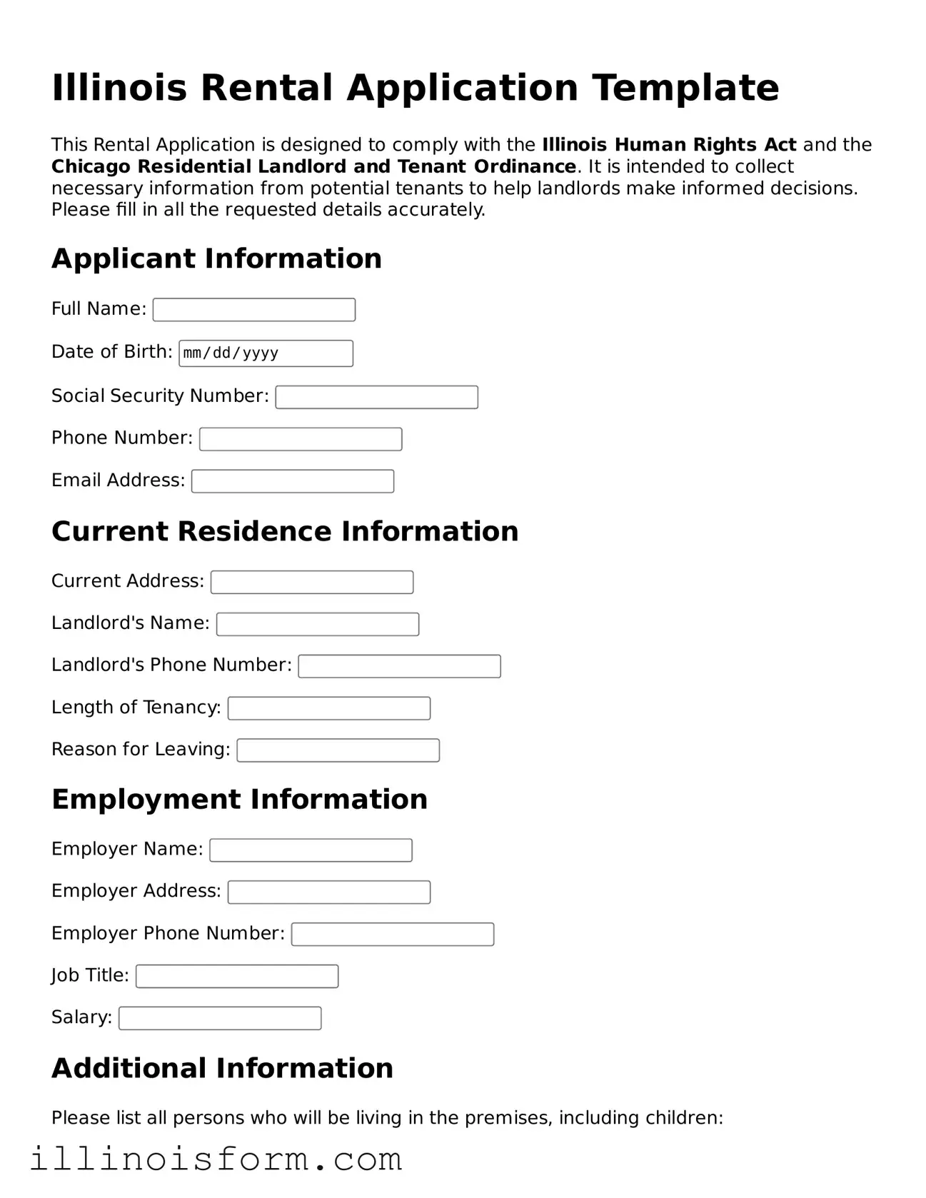 Fillable Illinois Rental Application Template