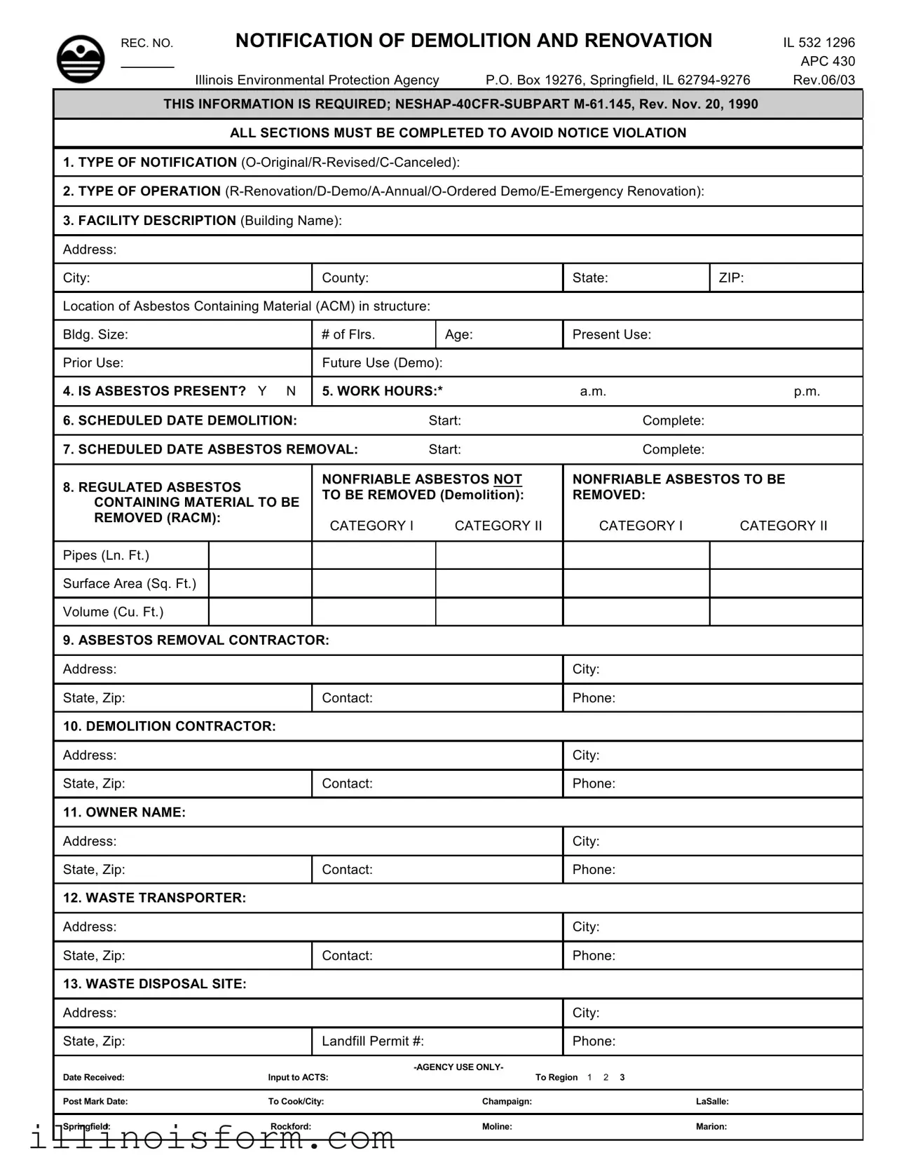 Fill a Valid Illinois Apc 430 Template