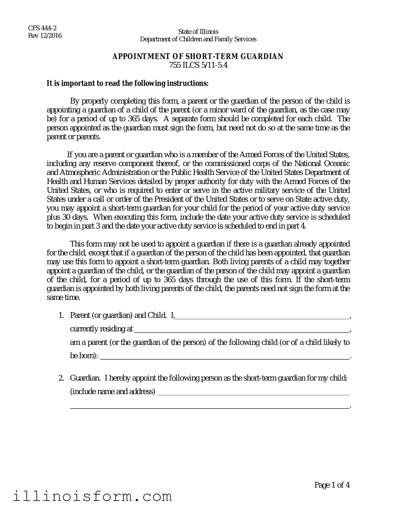 Fill a Valid Illinois Appointment Short Term Guardian Template