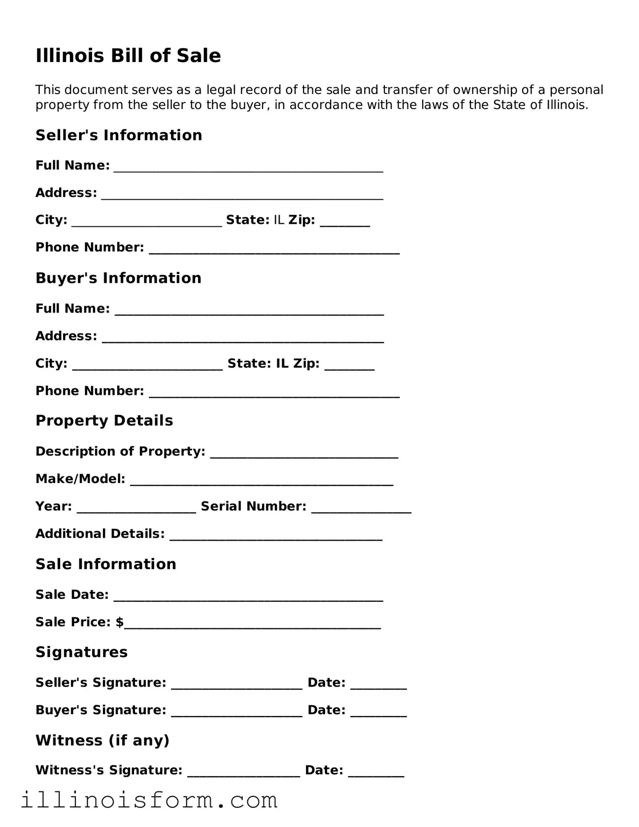 Fillable Illinois Bill of Sale Template