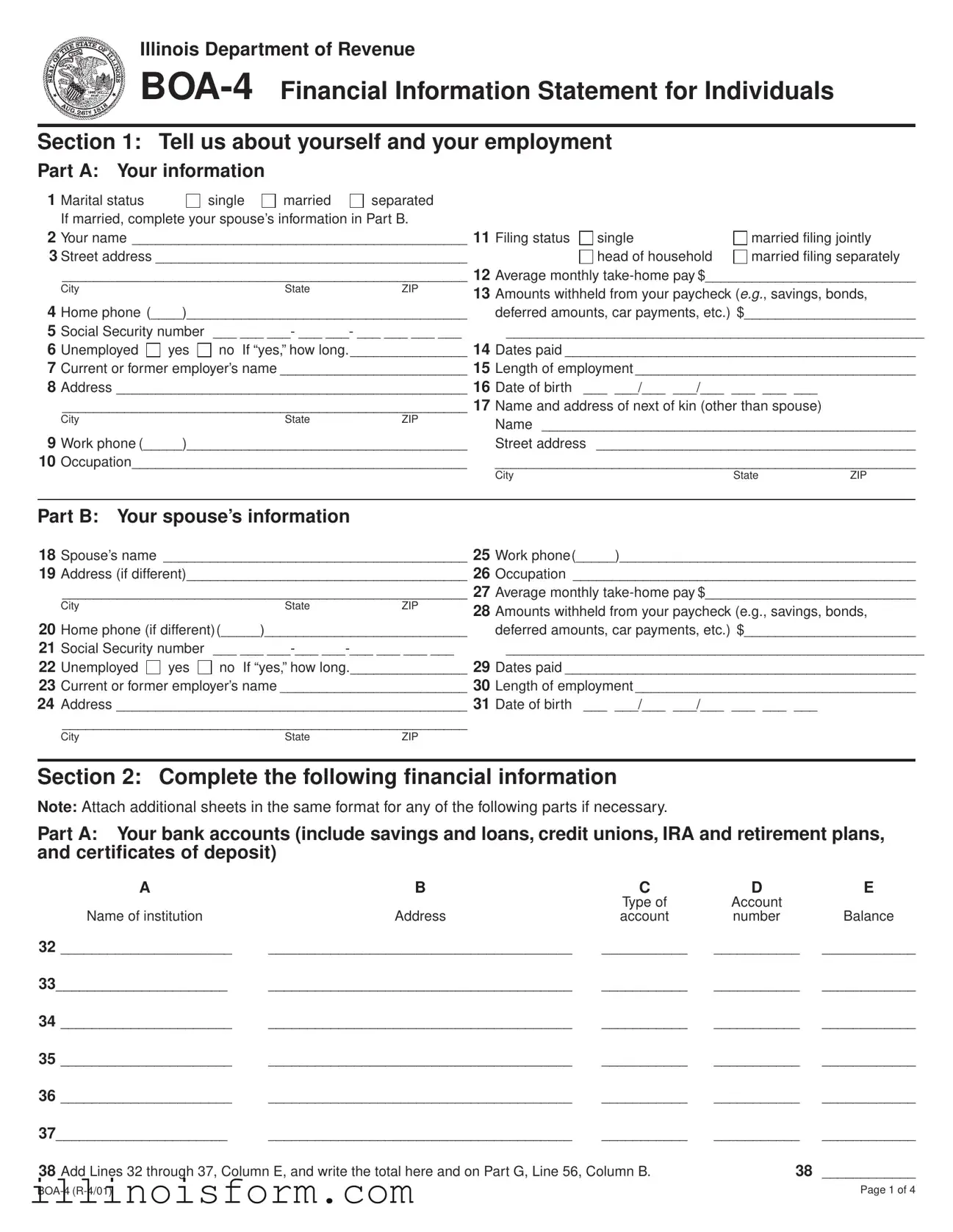 Fill a Valid Illinois Boa 4 Template