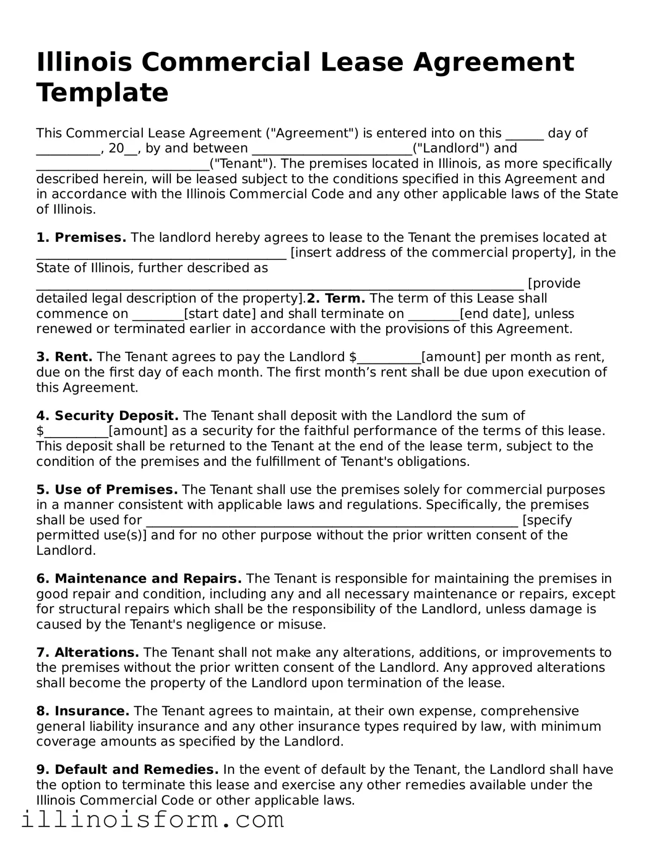 Fillable Illinois Commercial Lease Agreement Template