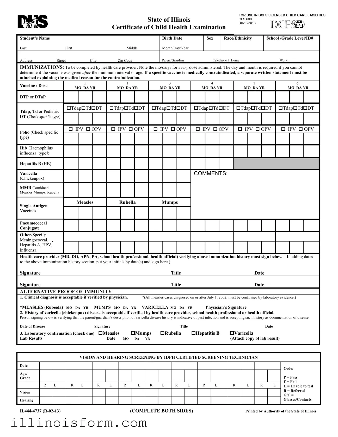 Fill a Valid Illinois Child Health Examination Template