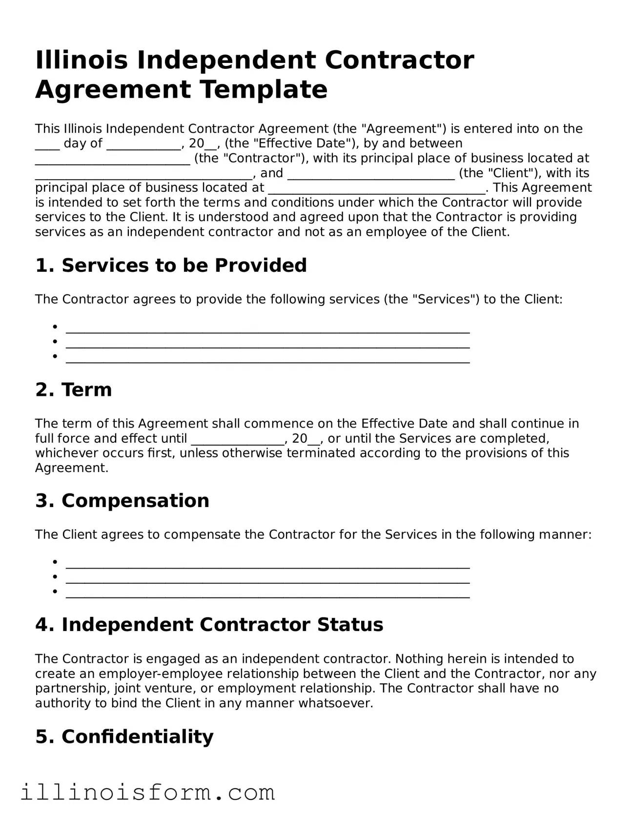 Fillable Illinois Independent Contractor Agreement Template