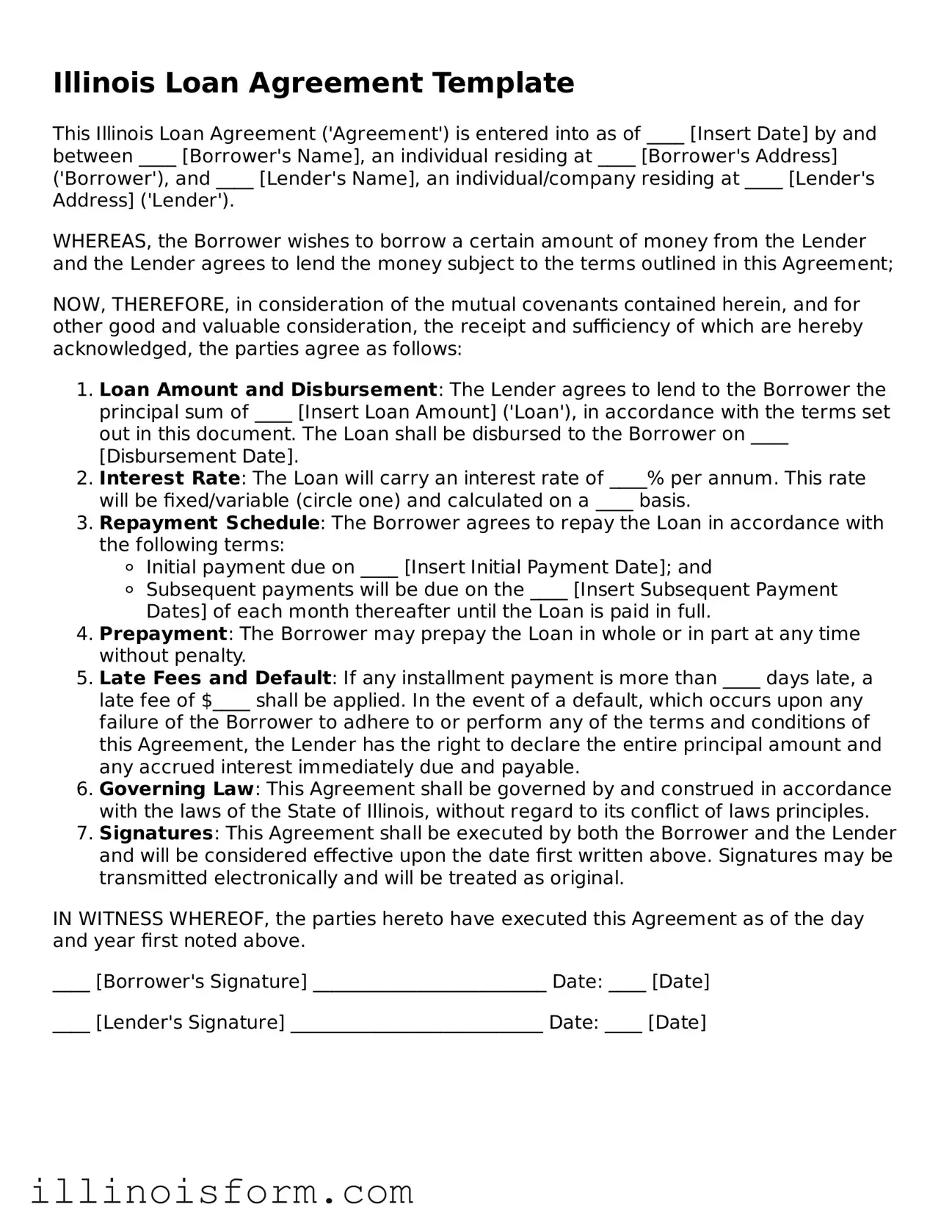 Fillable Illinois Loan Agreement Template