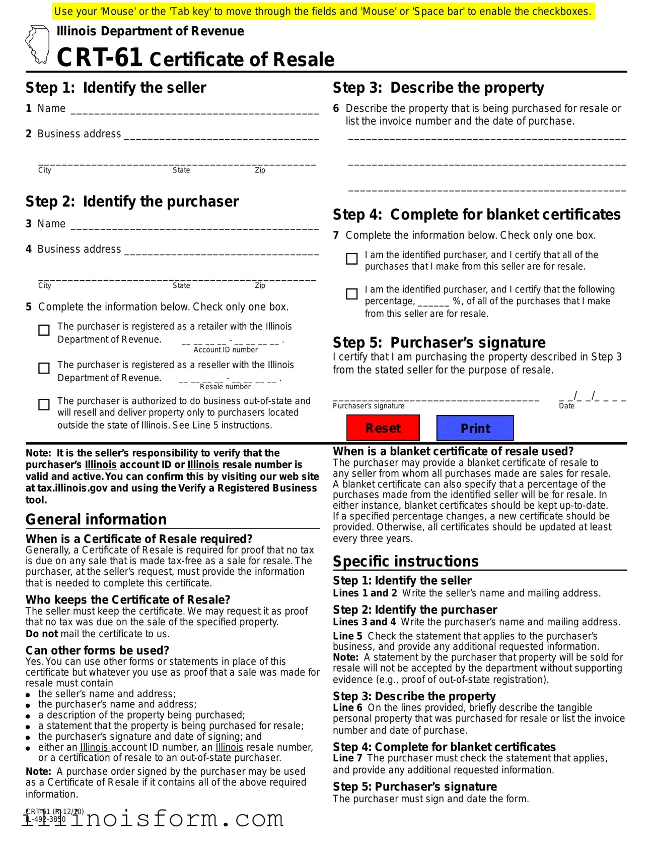 Fill a Valid Illinois Crt 61 Template