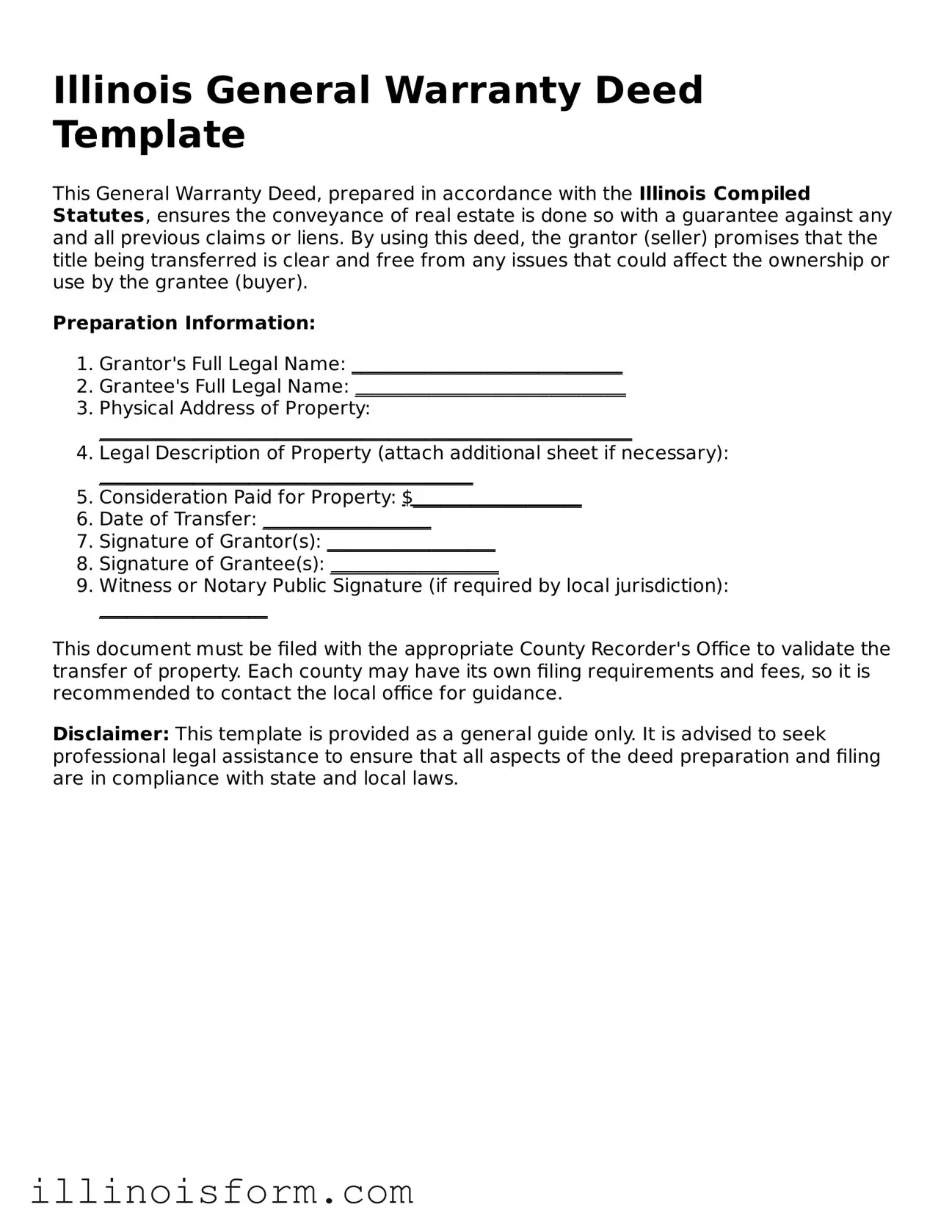 Fillable Illinois Deed Template