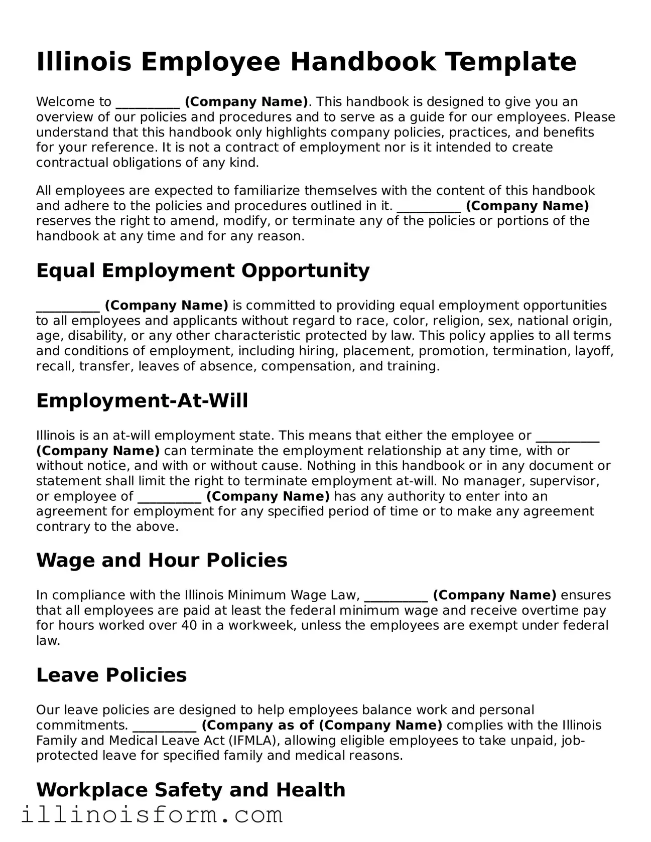 Fillable Illinois Employee Handbook Template