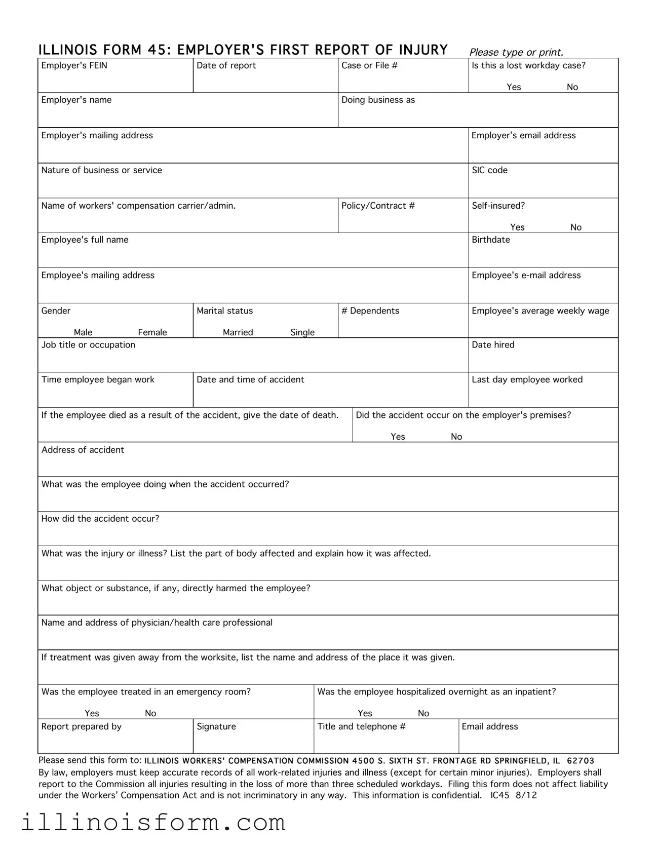 Fill a Valid Illinois First Report 45 Template