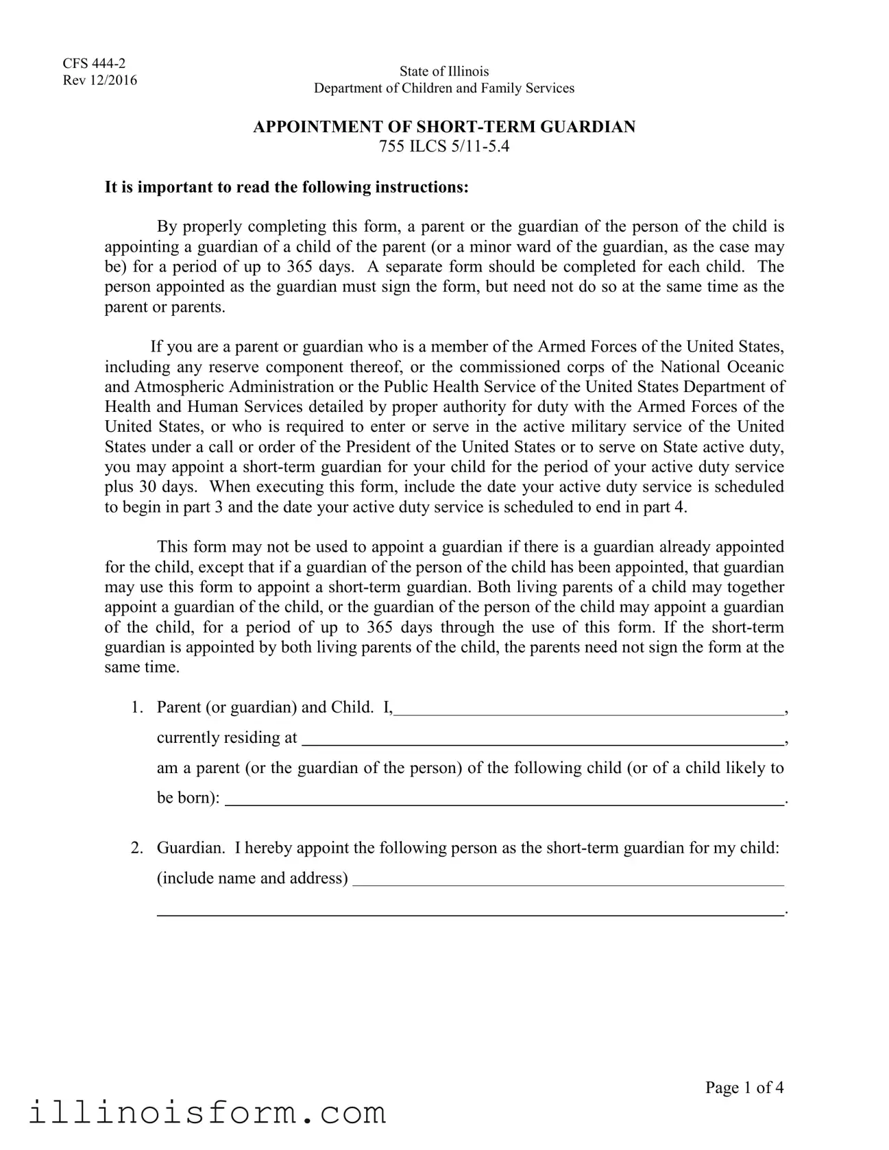 Fill a Valid Illinois Guardian Template