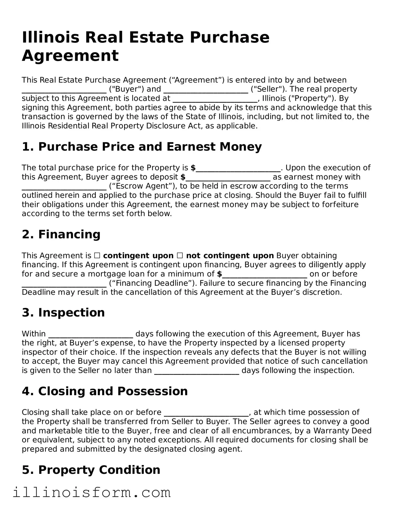 Fillable Illinois Real Estate Purchase Agreement Template