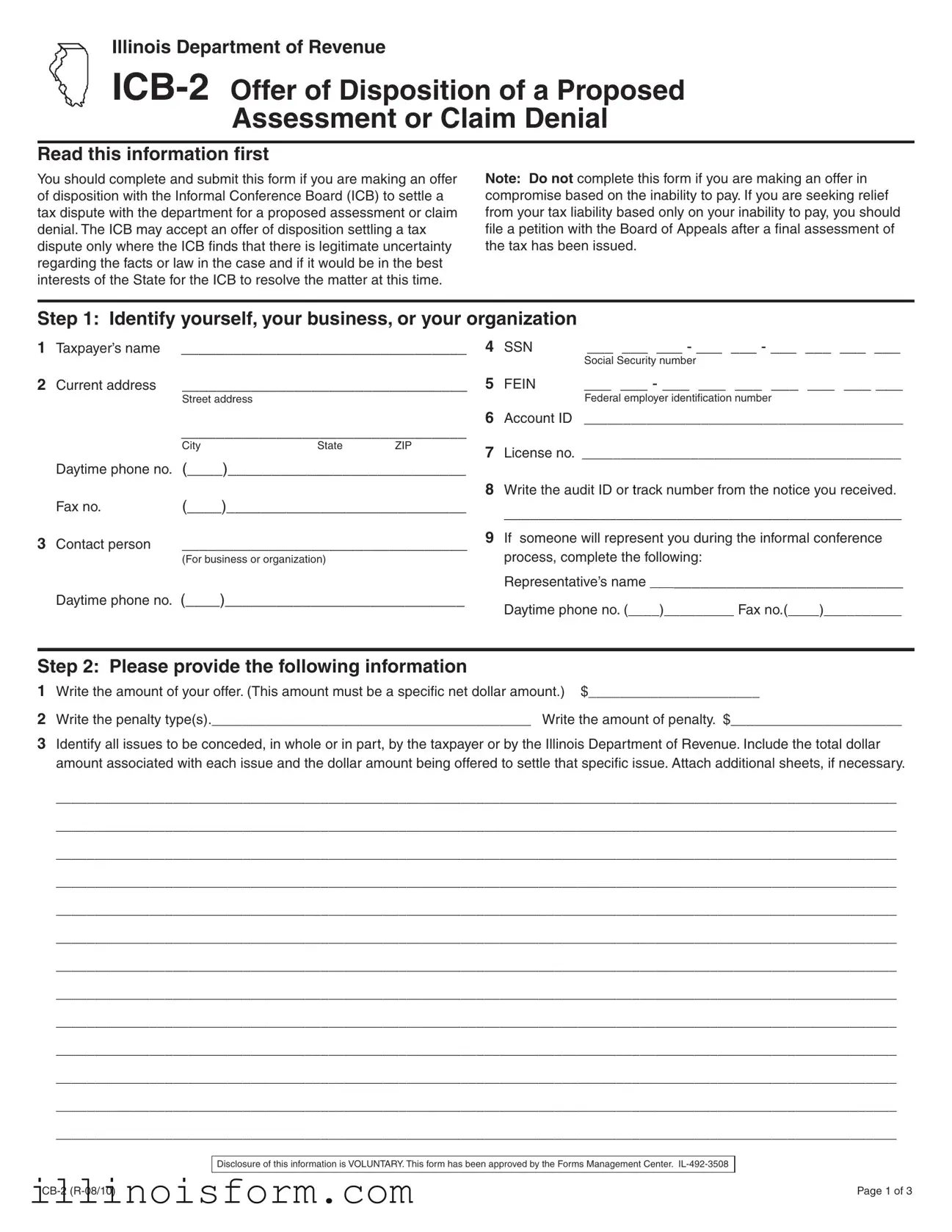 Fill a Valid Illinois Icb 2 Template