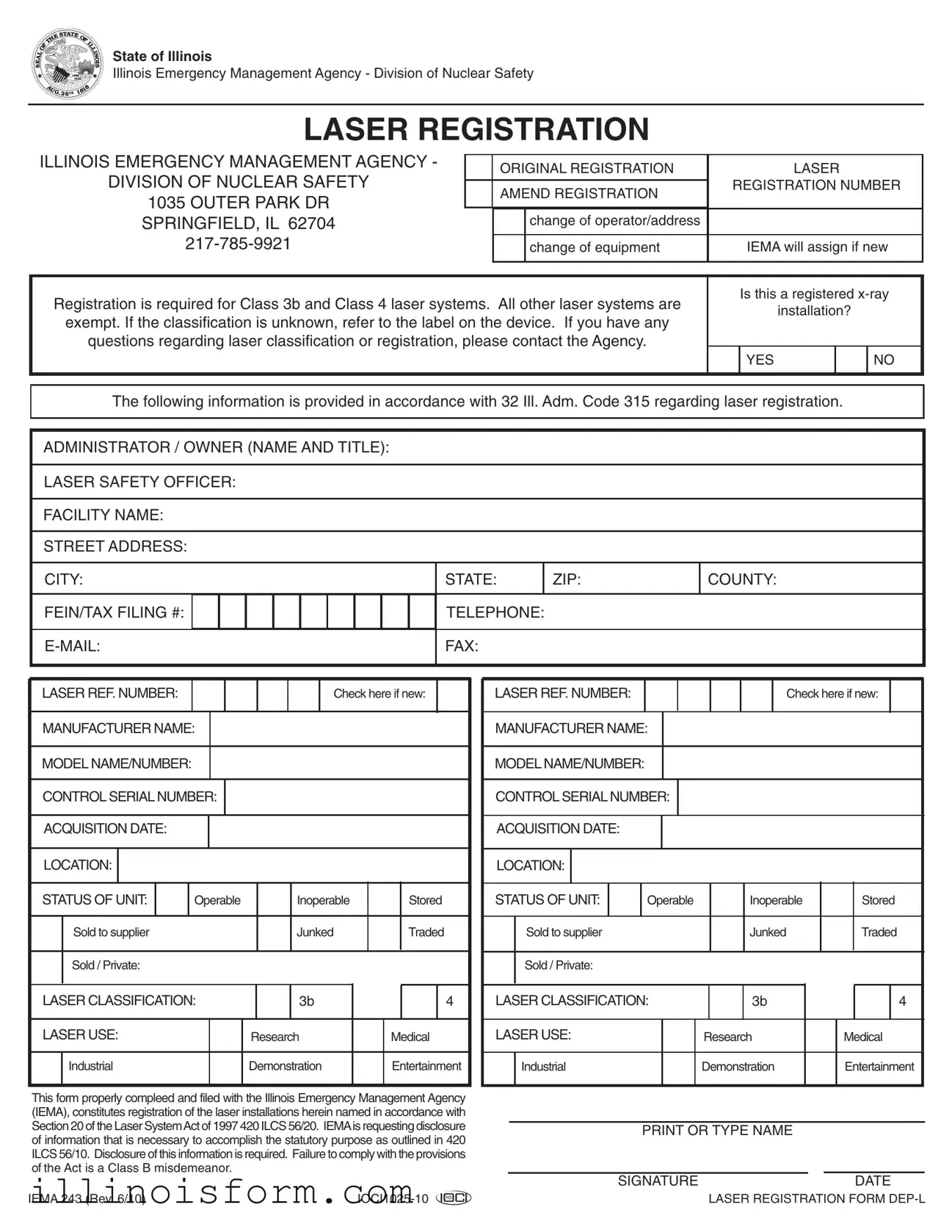 Fill a Valid Illinois Iema 243 Template