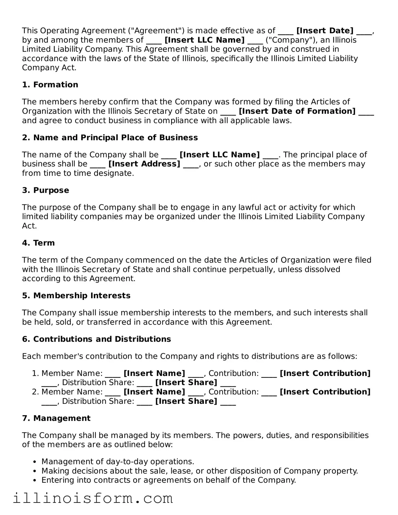 Fillable Illinois Operating Agreement Template