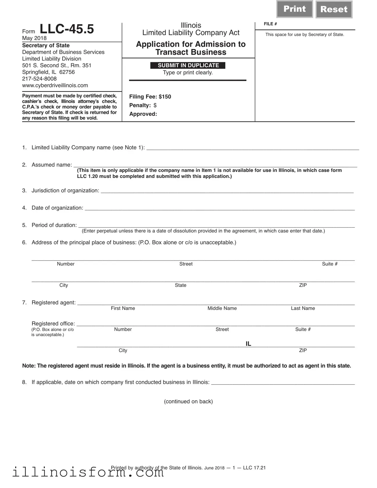 Fill a Valid Illinois Llc 45 5 Template