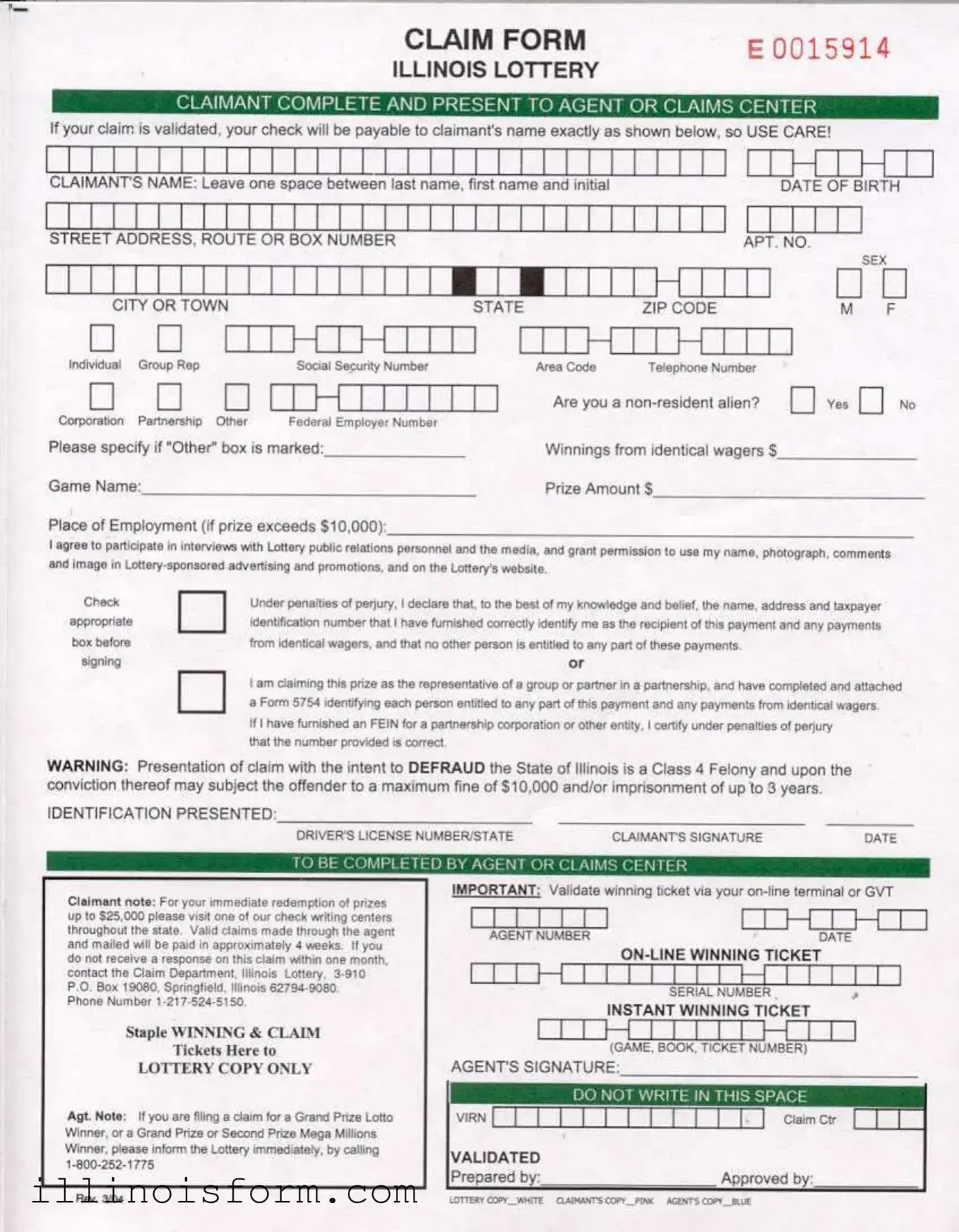 Fill a Valid Illinois Lottery Claim Template