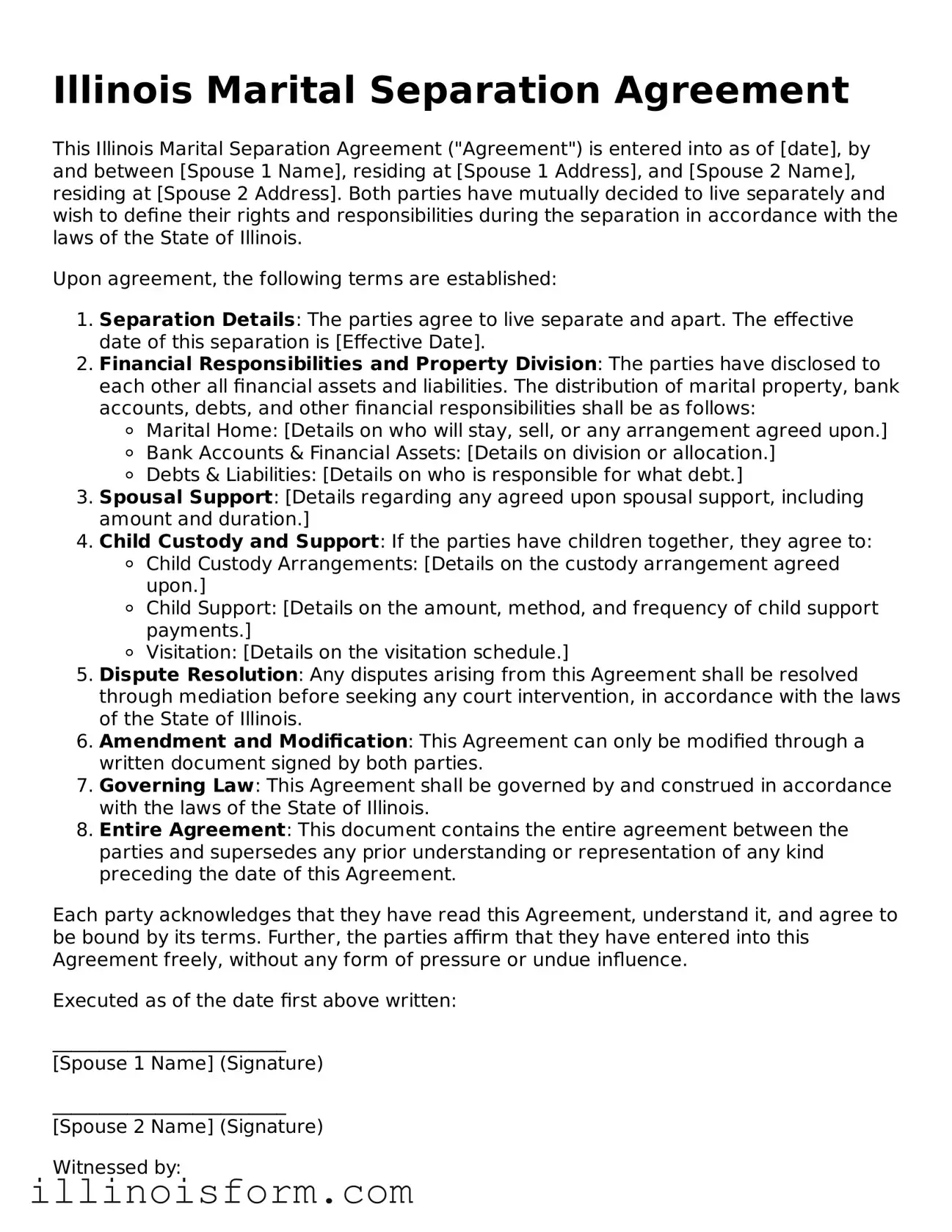 Fillable Illinois Marital Separation Agreement Template