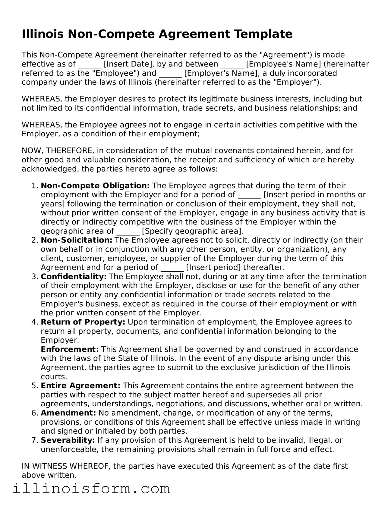 Fillable Illinois Non-compete Agreement Template