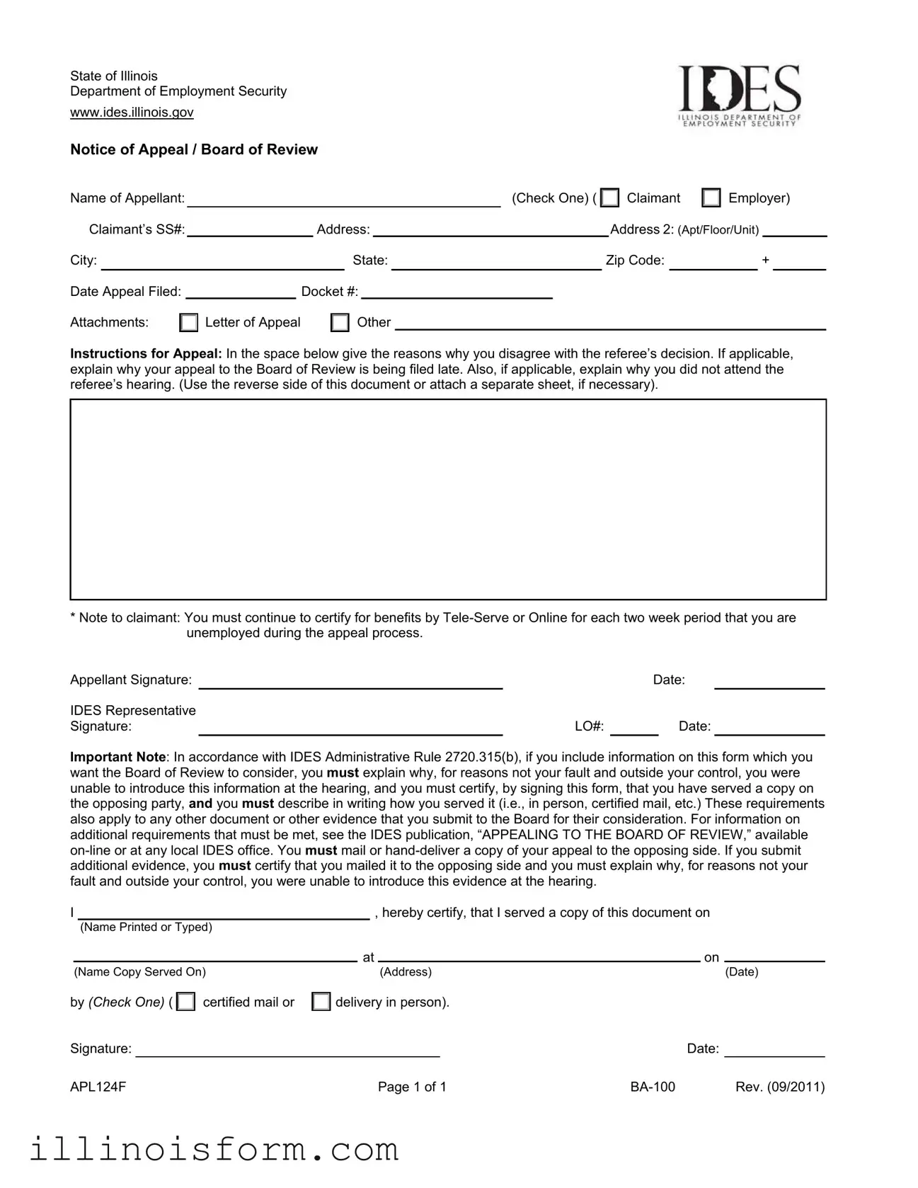 Fill a Valid Illinois Notice Appeal Template