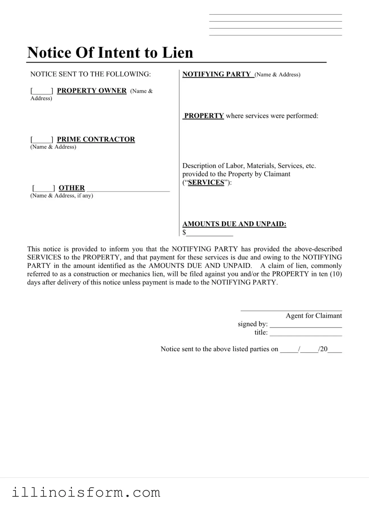 Fill a Valid Illinois Notice Lien Template