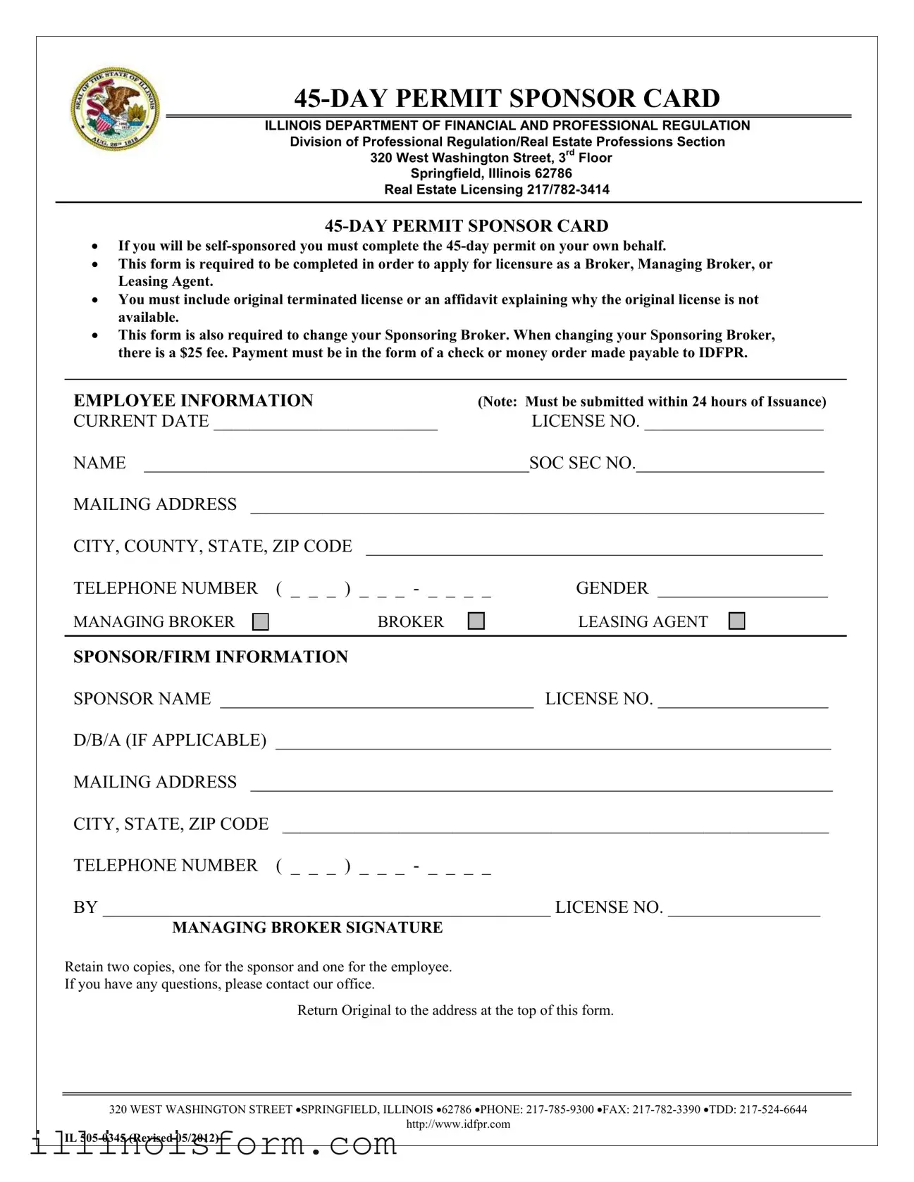 Fill a Valid Illinois Permit Sponsor Card Template