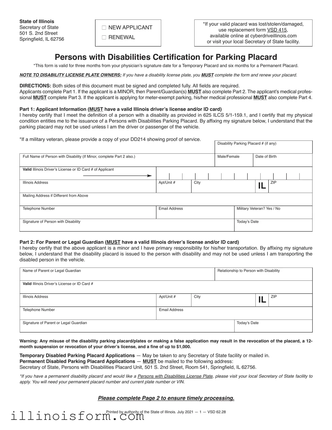 Fill a Valid Illinois Placard Template