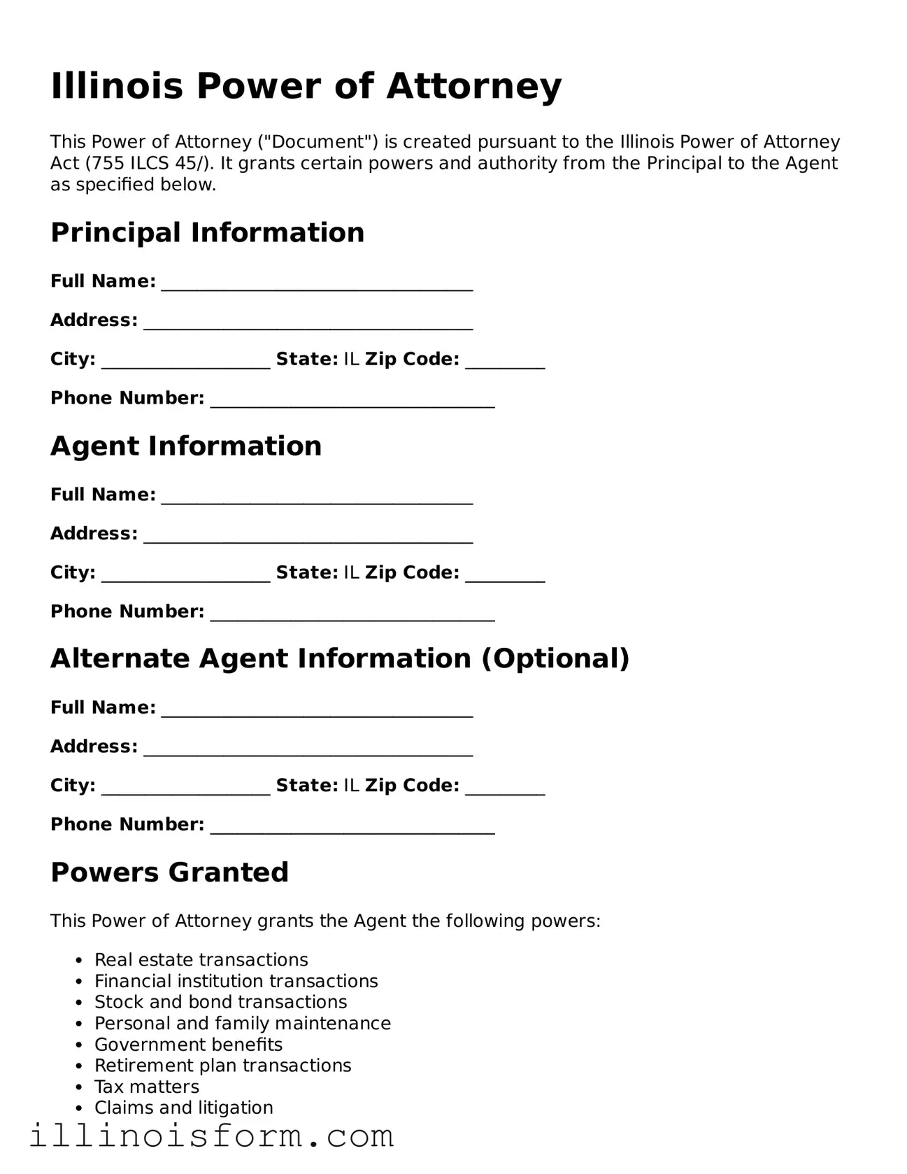 Fillable Illinois Power of Attorney Template