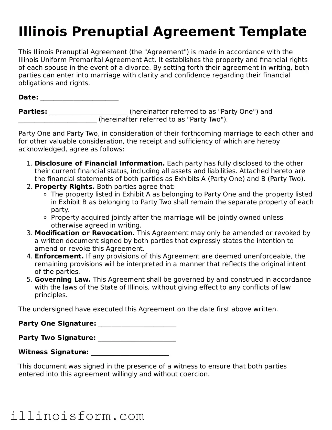 Fillable Illinois Prenuptial Agreement Template