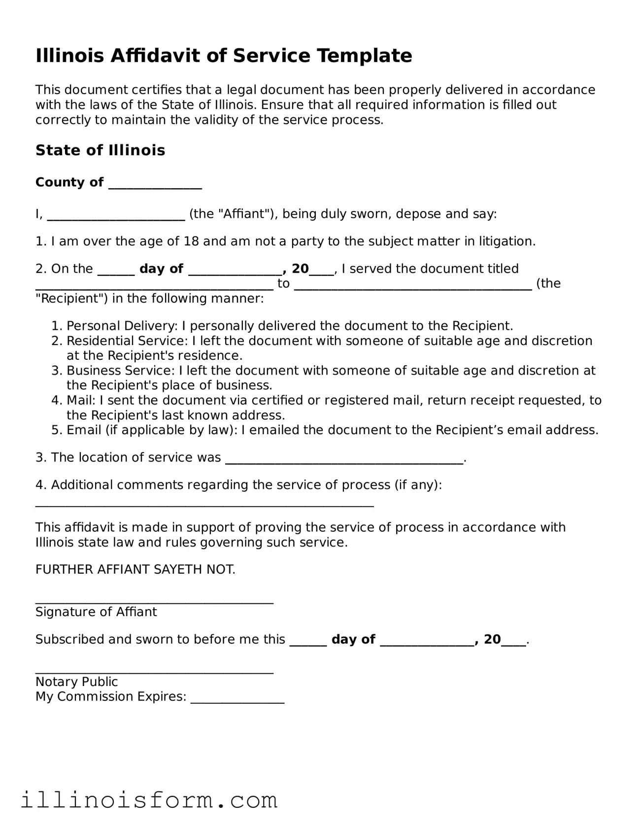 Fillable Illinois Affidavit of Service Template