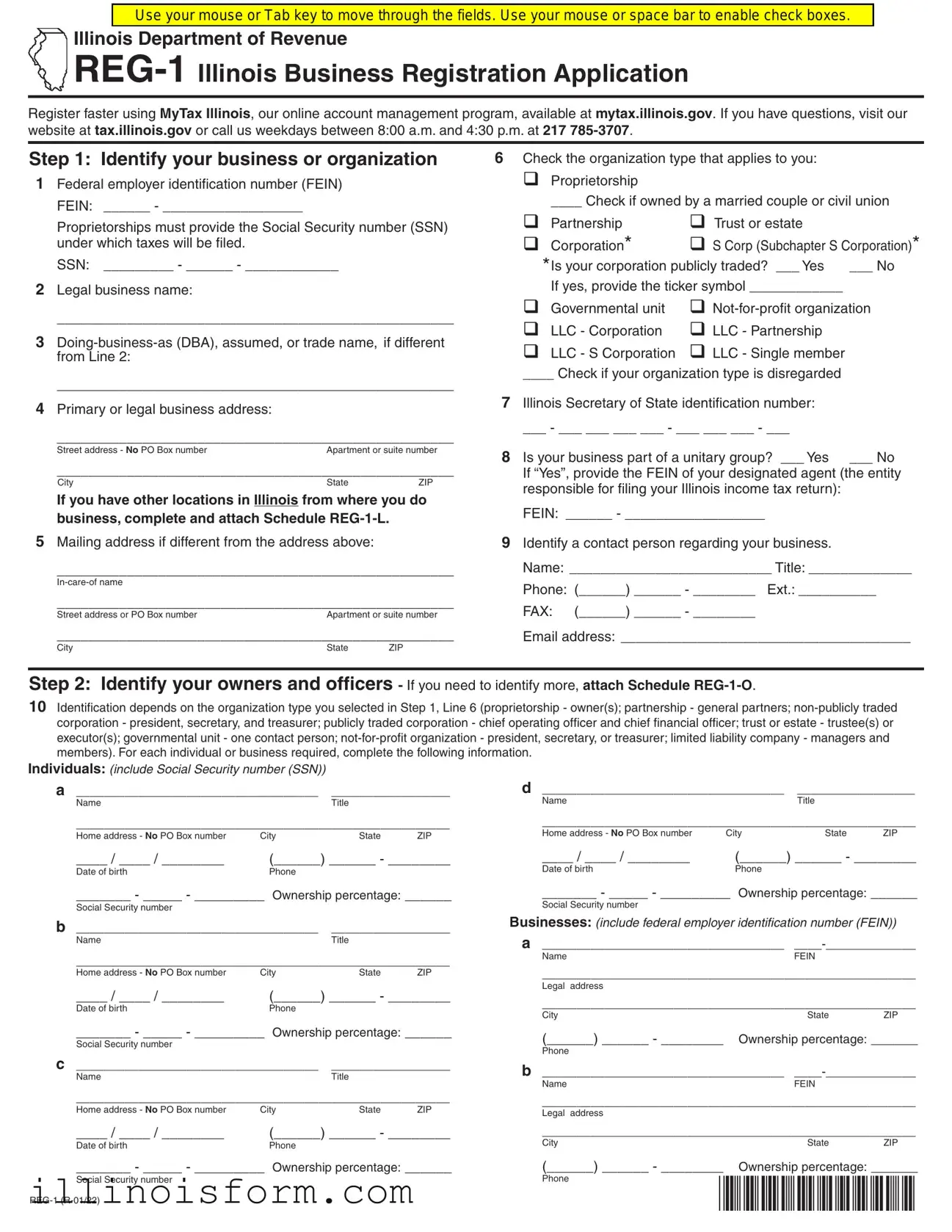 Fill a Valid Illinois Reg 1 Template