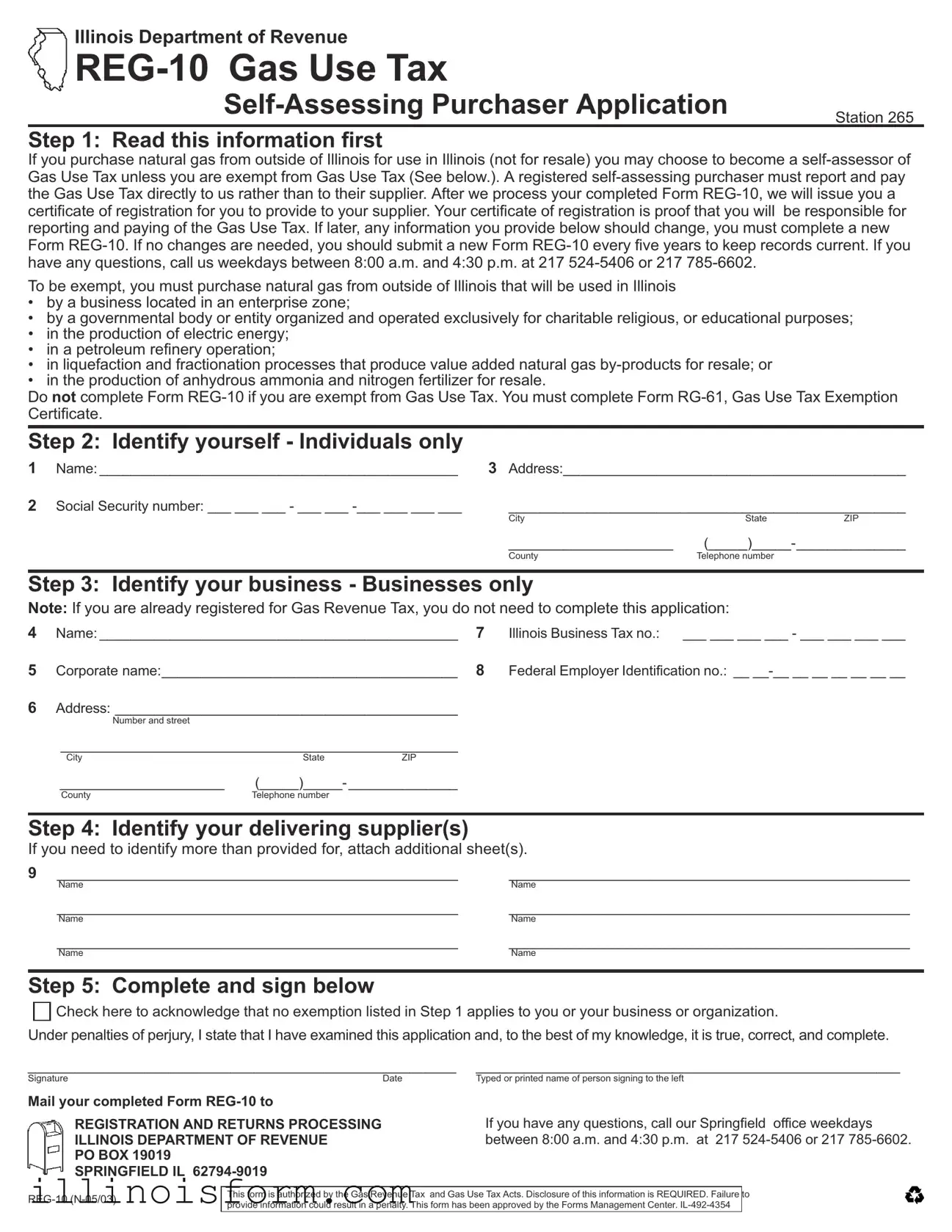 Fill a Valid Illinois Reg 10 Template
