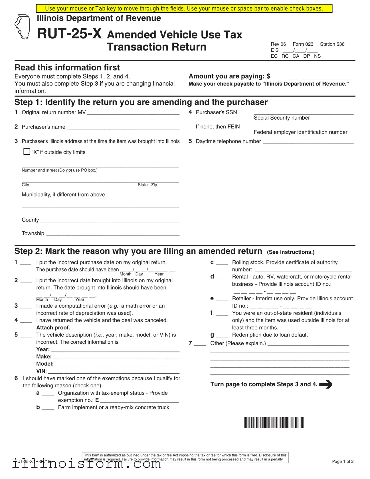 Fill a Valid Illinois Rut 25 X Template