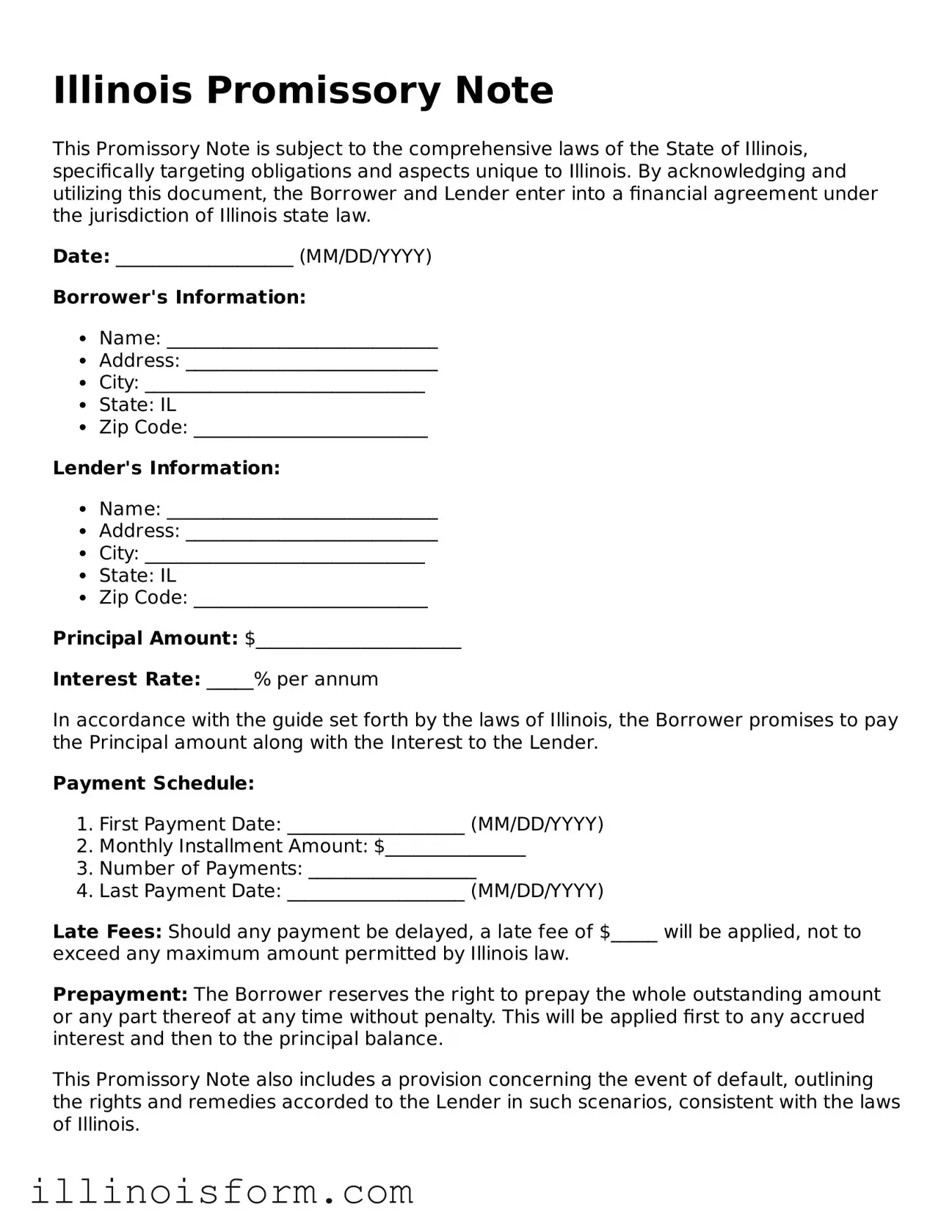 Fillable Illinois Promissory Note Template