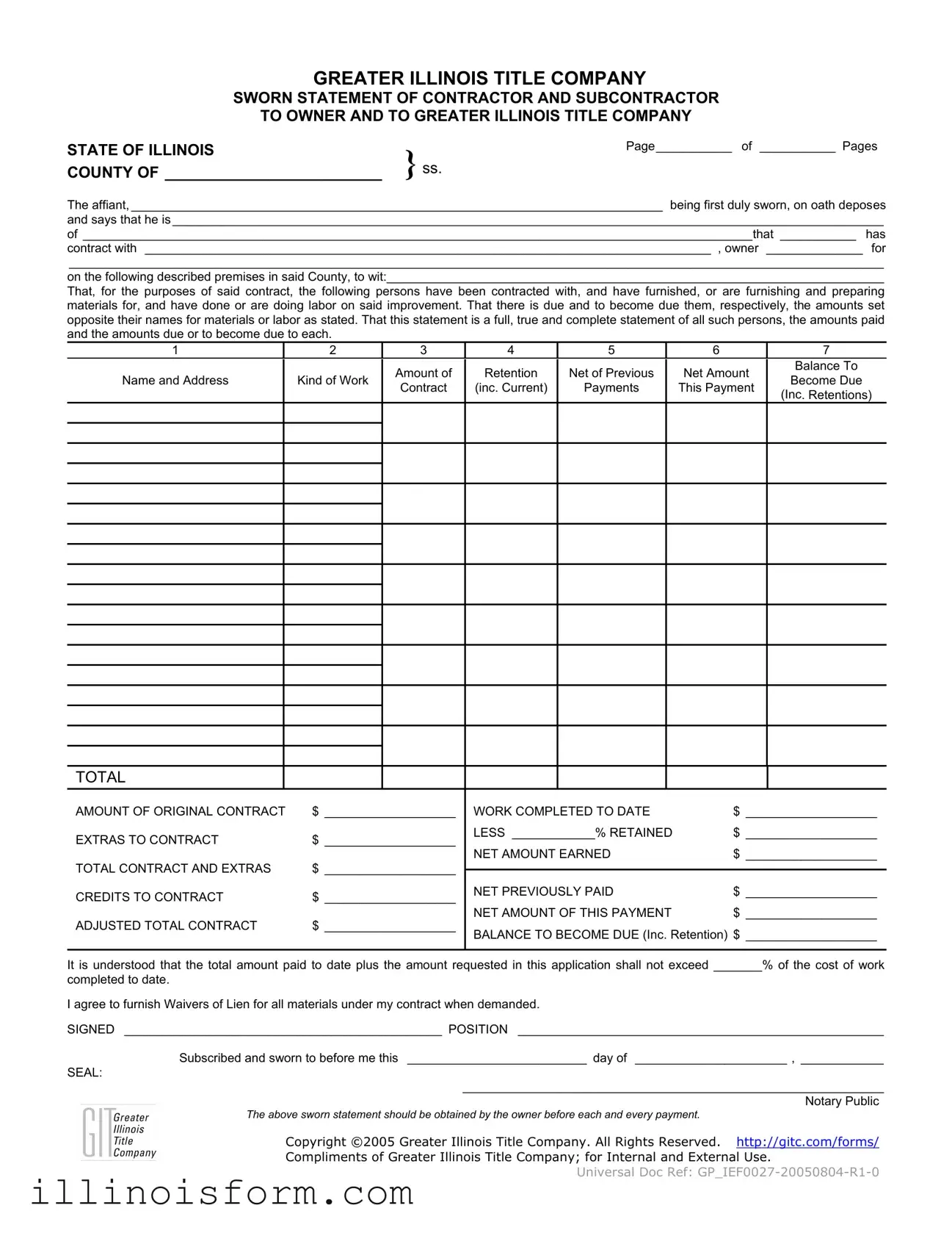 Fill a Valid Illinois Sworn Statement Template