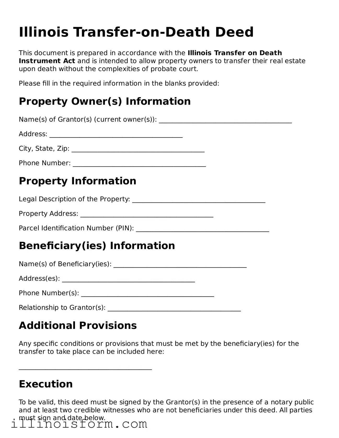 Fillable Illinois Transfer-on-Death Deed Template