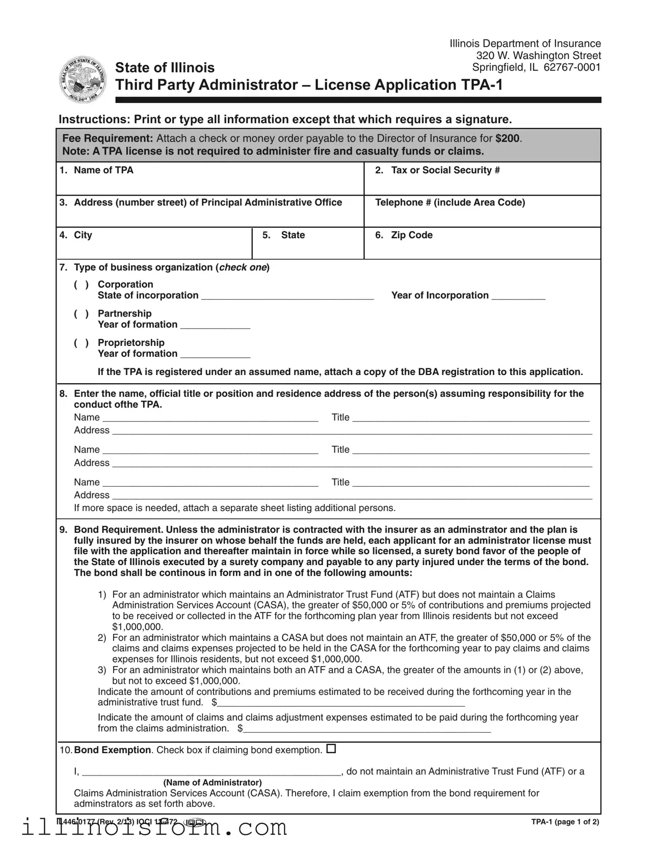 Fill a Valid Illinois Tpa 1 Template