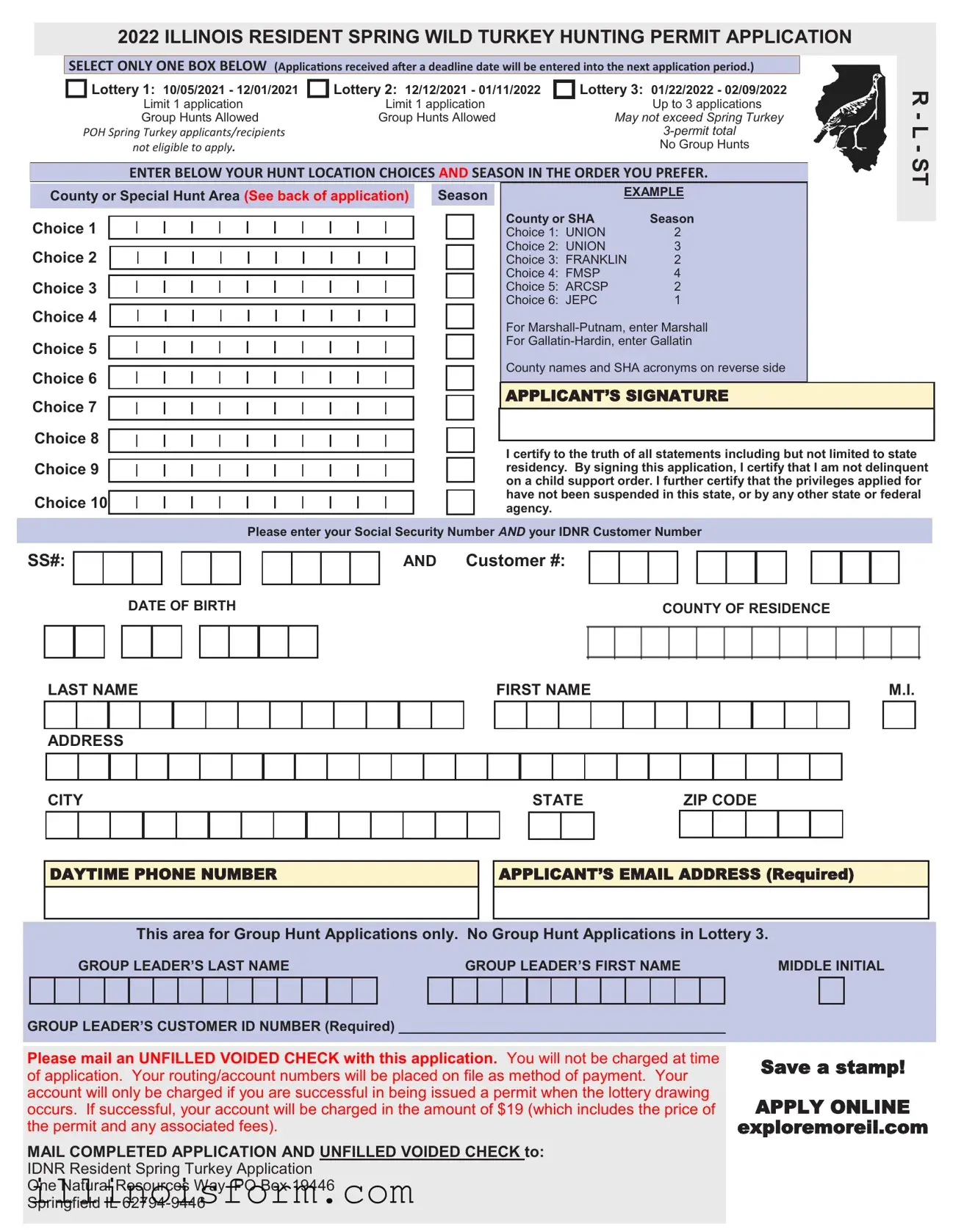 Fill a Valid Illinois Turkey Permit Application Template