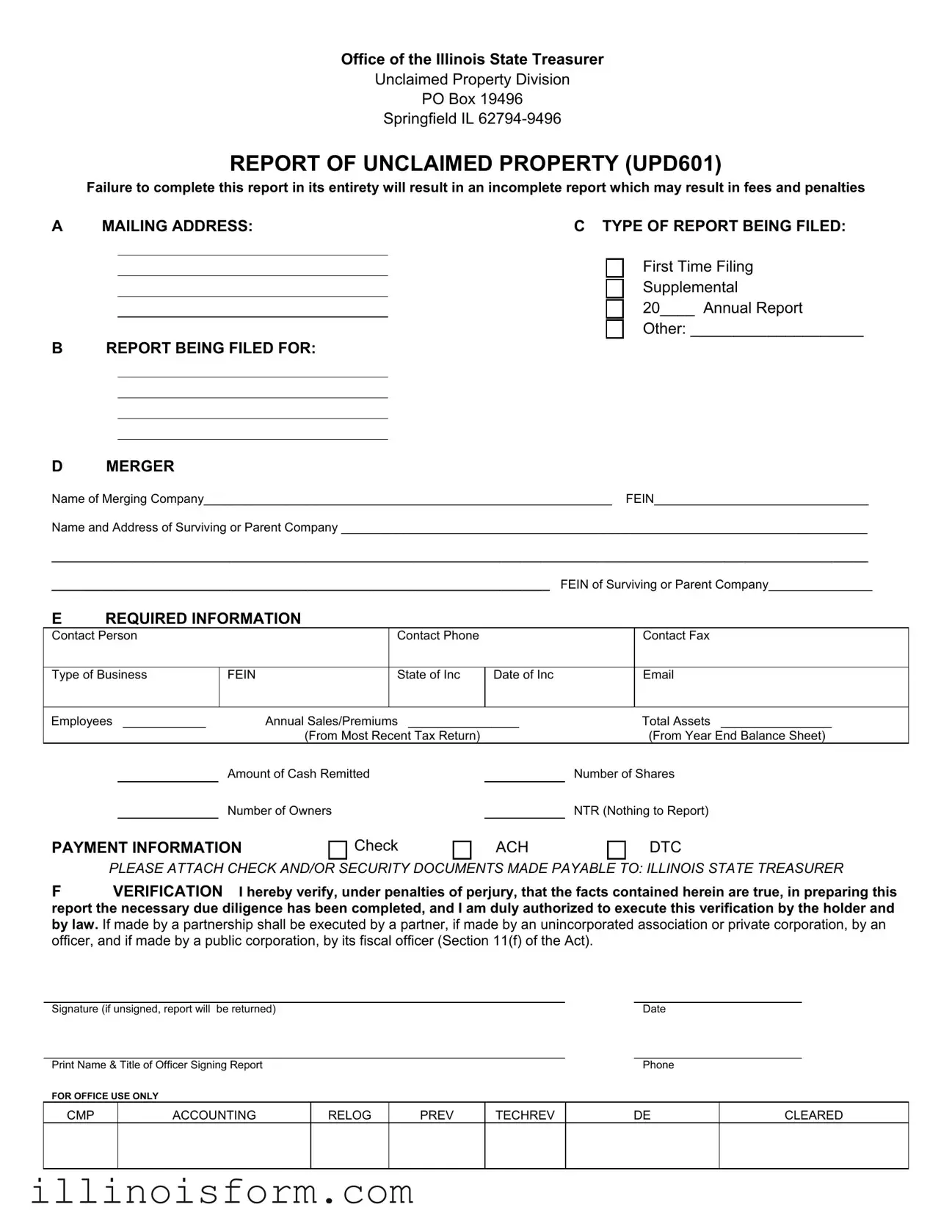 Fill a Valid Illinois Unclaimed Property Reporting Template