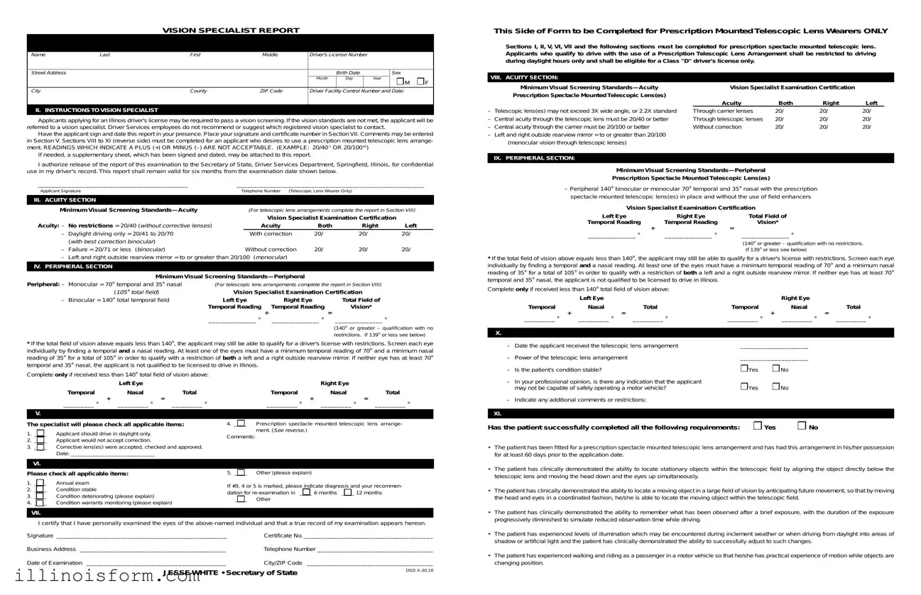 Fill a Valid Illinois Vision Specialist Report Template