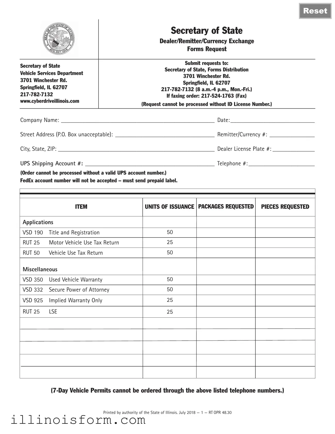Fill a Valid Illinois Vsd 190 Template