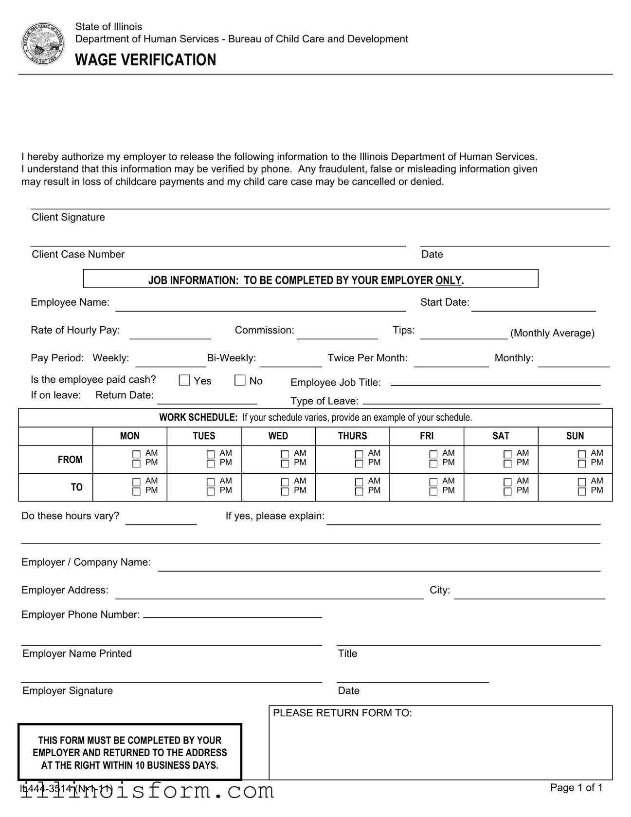 Fill a Valid Illinois Wage Verification Template