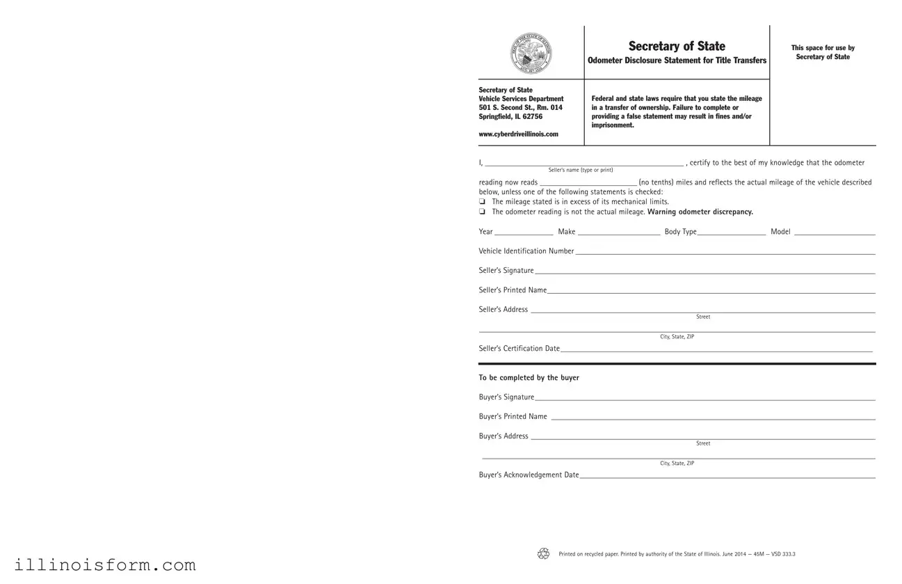 Fill a Valid Odometer Statement For Illinois Template