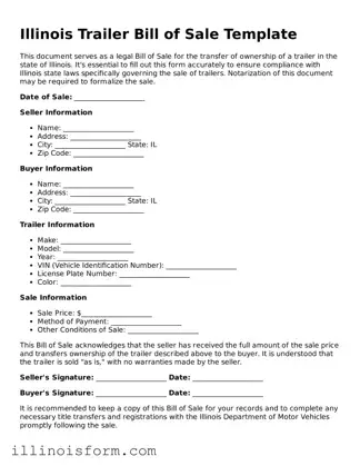Fillable Illinois Trailer Bill of Sale Template